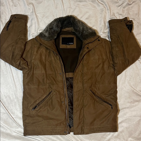 bill blass Other - Bill Blass brown micro-suede Bomber-Style  jacket with Dark removable Fur Collar